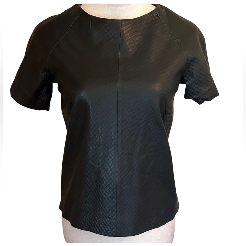 Muubaa Black Textured Short Sleeve Leather Top